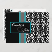 Aqua White Black Damask Hochzeitseinladungen Einladung (Vorne/Hinten)