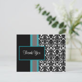 Aqua White Black Damask Hochzeitseinladungen Postkarte (Stehend Vorderseite)