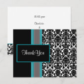 Aqua White Black Damask Hochzeitseinladungen Postkarte (Vorne/Hinten)