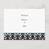 Aqua White Black Damask Hochzeitseinladungen Postkarte (Rückseite)