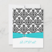 Aqua, White, Black Damask II RSVP-Karte RSVP Karte (Vorderseite)