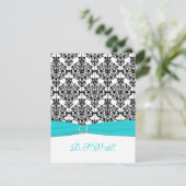 Aqua, White, Black Damask II RSVP-Karte RSVP Karte (Stehend Vorderseite)
