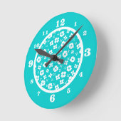 Aqua & White Blume Runde Wanduhr (Winkel)
