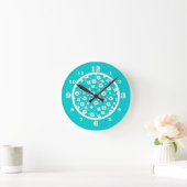 Aqua & White Blume Runde Wanduhr (Zuhause)