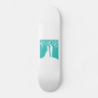 Aqua & White Bridge und Groom Wedding Silhouetten Skateboard