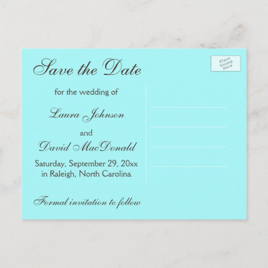 Aqua White Brown Striwn Damask Save the Date Karte (Rückseite)