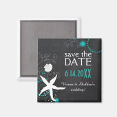Aqua White Chalkboard Beach Hochzeit Save the Date Magnet (Vorderseite/Rückseite)