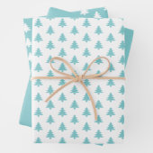 Aqua/White Christmas Baum Ikonisches Muster Geschenkpapier Set (Beispiel)