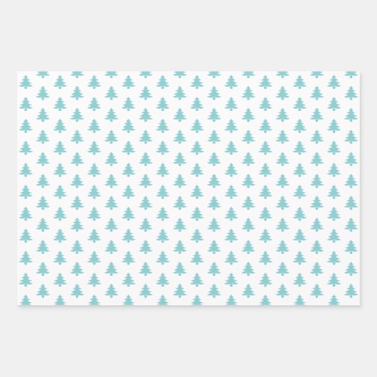 Aqua/White Christmas Baum Ikonisches Muster Geschenkpapier Set (Vorderseite)