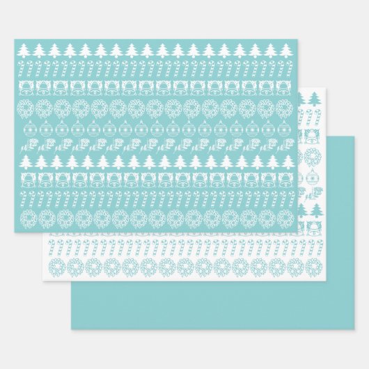 Aqua/White Christmas Iconic Muster Geschenkpapier Set (Set)