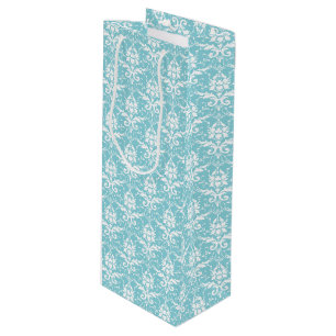 Aqua & White Damask Printweinbeutel Geschenktüte Für Weinflaschen