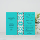 Aqua White Damask Wedding Program (Stehend Vorderseite)