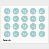 Aqua White Elegant Monogram Runder Aufkleber (Blatt)