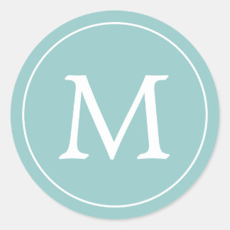 Aqua White Elegant Monogram Runder Aufkleber