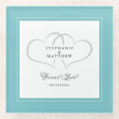 Aqua & White Elegante Hochzeitsherzen für immer Li Glasuntersetzer (Vorderseite)