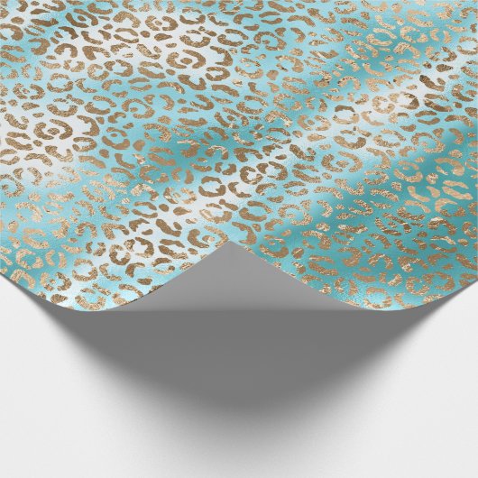 Aqua White Gold Leopard Print Geschenkpapier (Ecke)