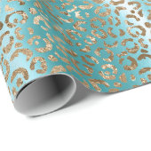 Aqua White Gold Leopard Print Geschenkpapier (Rolleneckpunkt)