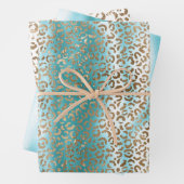 Aqua White Gold Leopard Print Geschenkpapier Set (Beispiel)