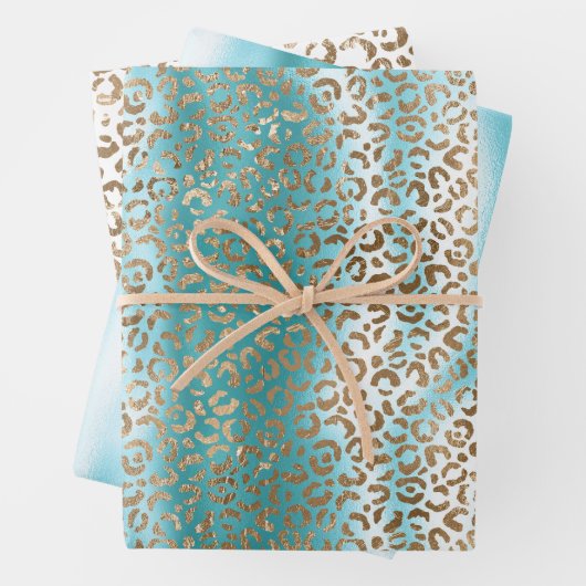Aqua White Gold Leopard Print Geschenkpapier Set (Beispiel)