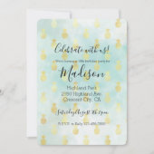 Aqua White Gold Tropical Glam Ananas Einladung (Vorderseite)