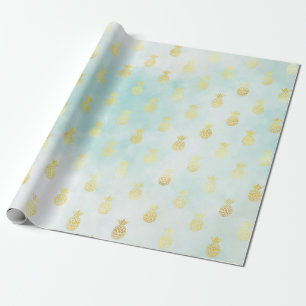 Aqua White Gold Tropical Glam Ananas Geschenkpapier