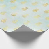 Aqua White Gold Tropical Glam Ananas Geschenkpapier (Ecke)