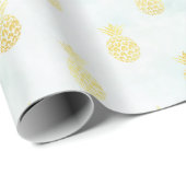 Aqua White Gold Tropical Glam Ananas Geschenkpapier (Rolleneckpunkt)
