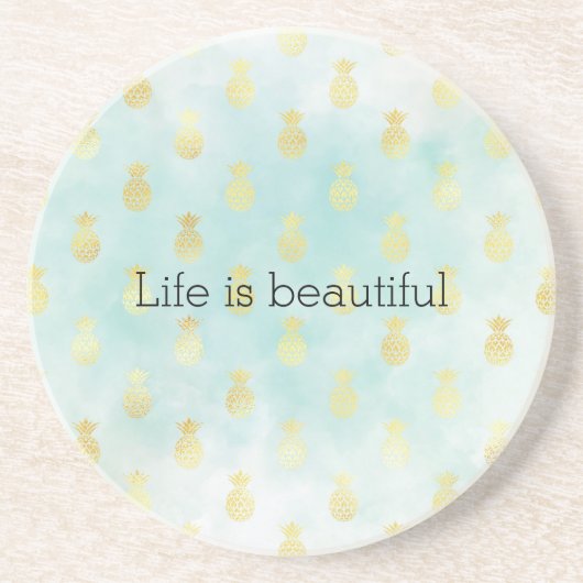 Aqua White Gold Tropical Glam Ananas Getränkeuntersetzer (Vorne)