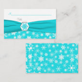 Aqua, White, Grau Schneeflocken Platzkarten (Vorne/Hinten)