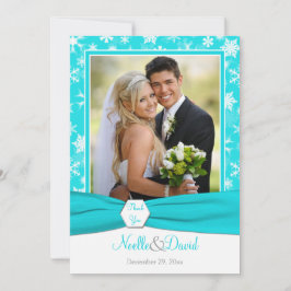 Aqua, White, Graue Schneeflocken Danke Karte - fla