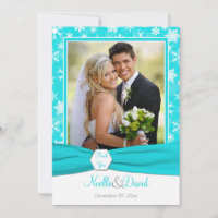 Aqua, White, Graue Schneeflocken Danke Karte - fla