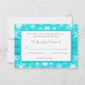 Aqua, White, Gray Snowflakes Hochzeitskarte Einladung (Rückseite)