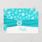 Aqua, White, Gray Snowflakes Hochzeitskarte Einladung (Vorne/Hinten)
