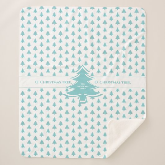 Aqua & White Icona Weihnachtsbaummuster Sherpadecke (Vorderseite)
