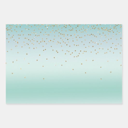 Aqua White Mint Gold Confetti Christmas Geschenkpapier Set (Vorderseite 2)