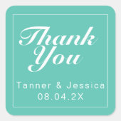 Aqua & White Modern Minimalistisch Danke Quadratischer Aufkleber (Vorderseite)