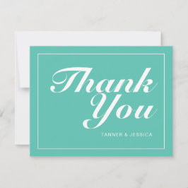 Aqua & White Moderne Minimalistische Hochzeit Dankeskarte