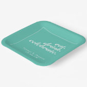 Aqua & White Moderne Minimalistische Hochzeit Pappteller (Gewinkelt)