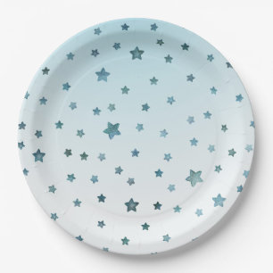 Aqua White Ombre Stars Pappteller