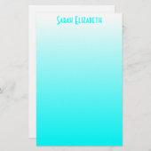 Aqua White Ombre Stationery Briefpapier (Vorne/Hinten)