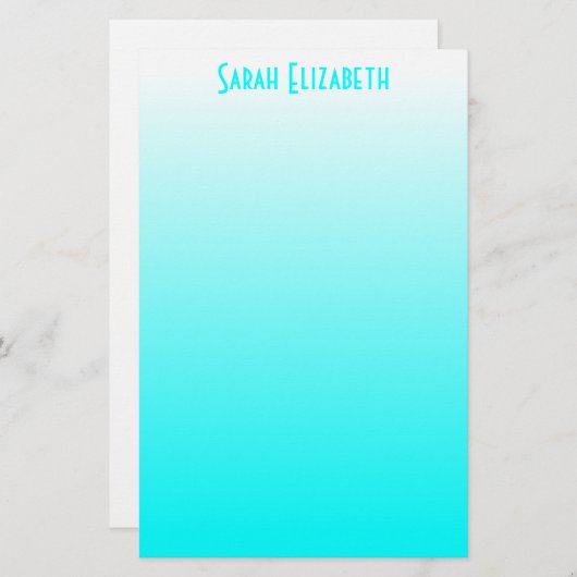 Aqua White Ombre Stationery Briefpapier (Vorne/Hinten)