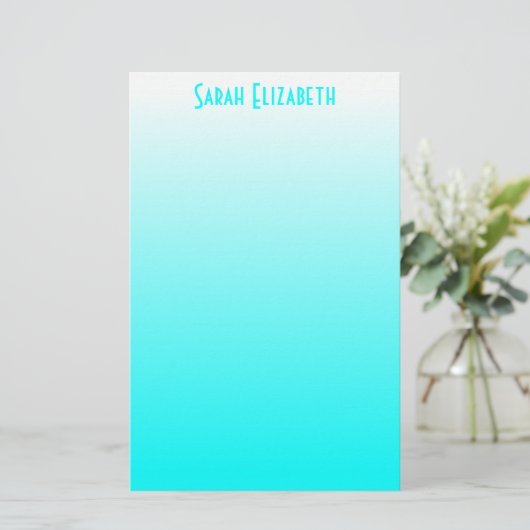 Aqua White Ombre Stationery Briefpapier (Stehend Vorderseite)