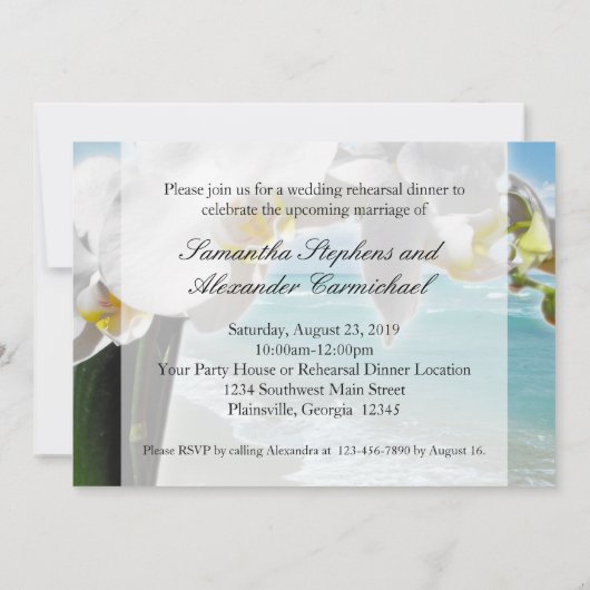 Aqua/White Orchid Beach Probe Dinner einladen Einladung (Rückseite)