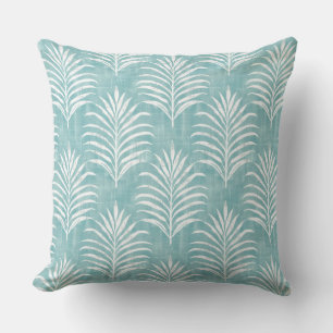 Aqua & White Palm Leaf Throw Kissen