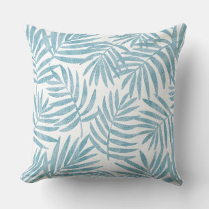 Aqua & White Palm Leaf Throw Kissen