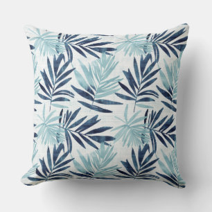 Aqua & White Palm Leaf Throw Kissen
