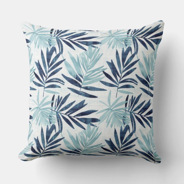 Aqua & White Palm Leaf Throw Kissen (Vorderseite)
