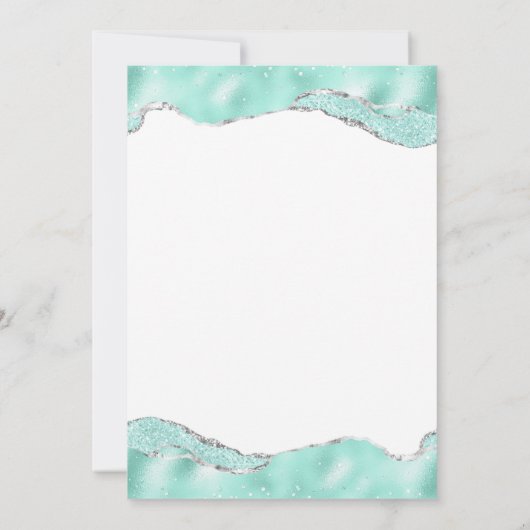 Aqua White Silver Foil Glitzer Wedding Einladung (Rückseite)
