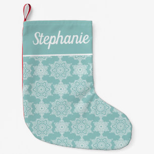 Aqua White Snowflake Holiday Personalisiert Kleiner Weihnachtsstrumpf