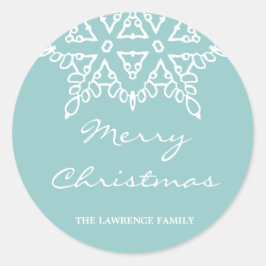 Aqua White Snowflake Weihnachten Runder Aufkleber